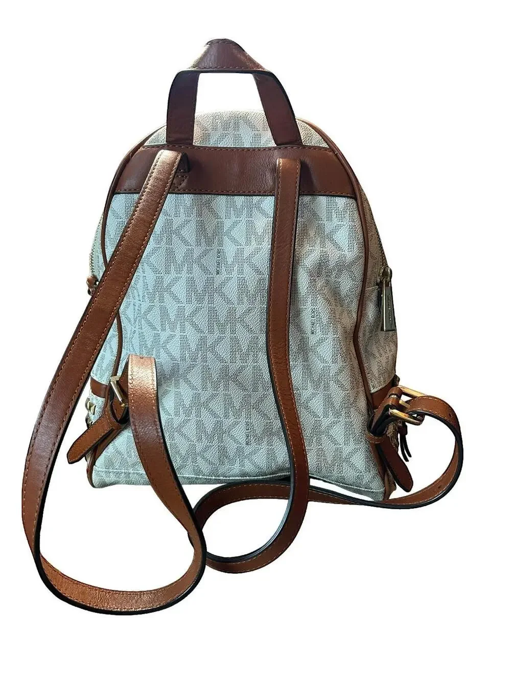 Michael Kors Studded Logo Backpack Cream Tan Leather Trim